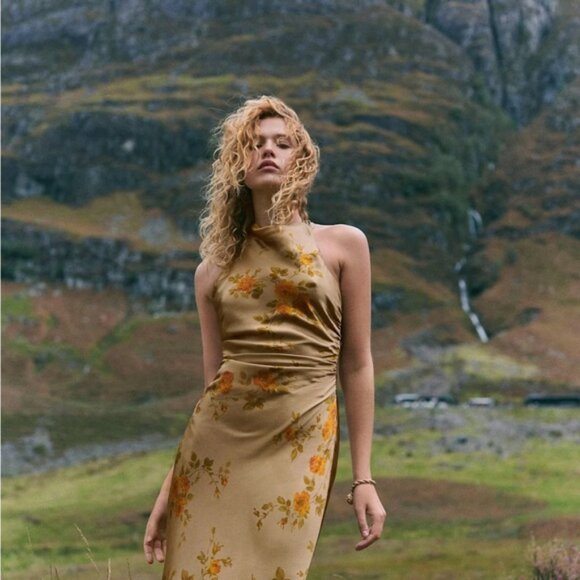 NEW Reformation Anaiis Silk Long Dress Poet Brown Tan Floral | US 4 UK 8 - Picture 13 of 13